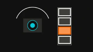 An abstract camera frame with a lighting arc and a strip of photo prints, representing a modern photo booth experience