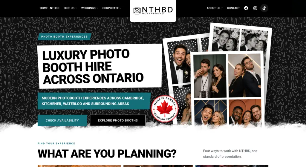 NTHBD Northbound website homepage: luxury photo booth hire across Ontario, with event photography