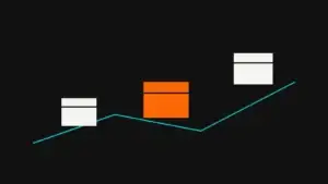 Stacked parcel-like boxes moving along a route line, representing Shopify shipping and tax setup in Canada