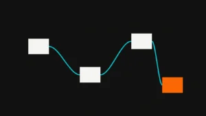 Connected blocks with flowing lines between them, representing automated website workflows